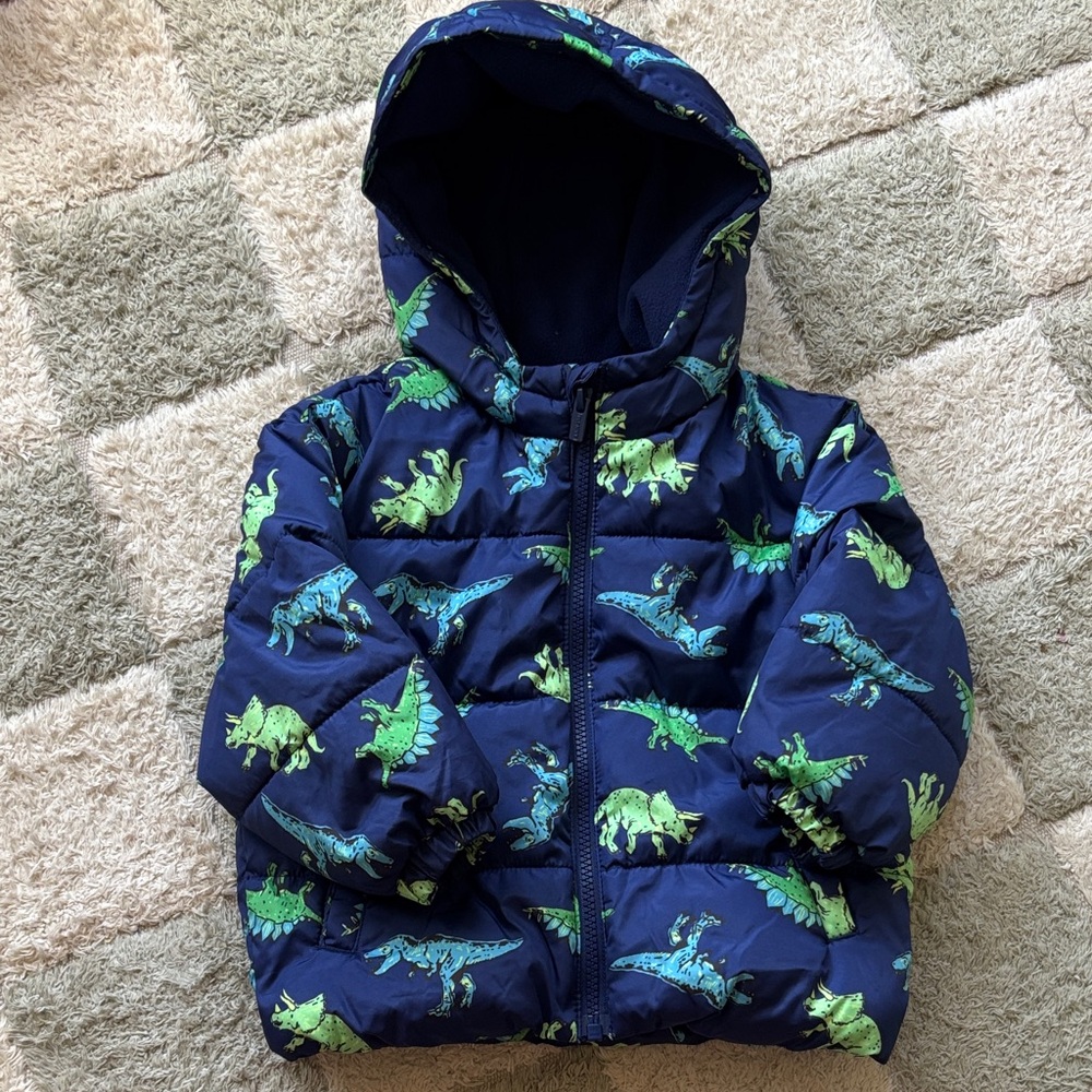 Old Navy Kids Dinosaur Puffer Jacket - Blue and Green